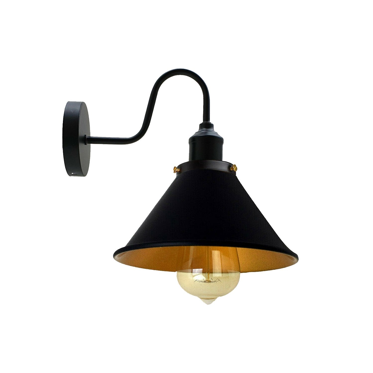 Metal industriel væglampe vintage kegleformet væglampe sort guld indendørs