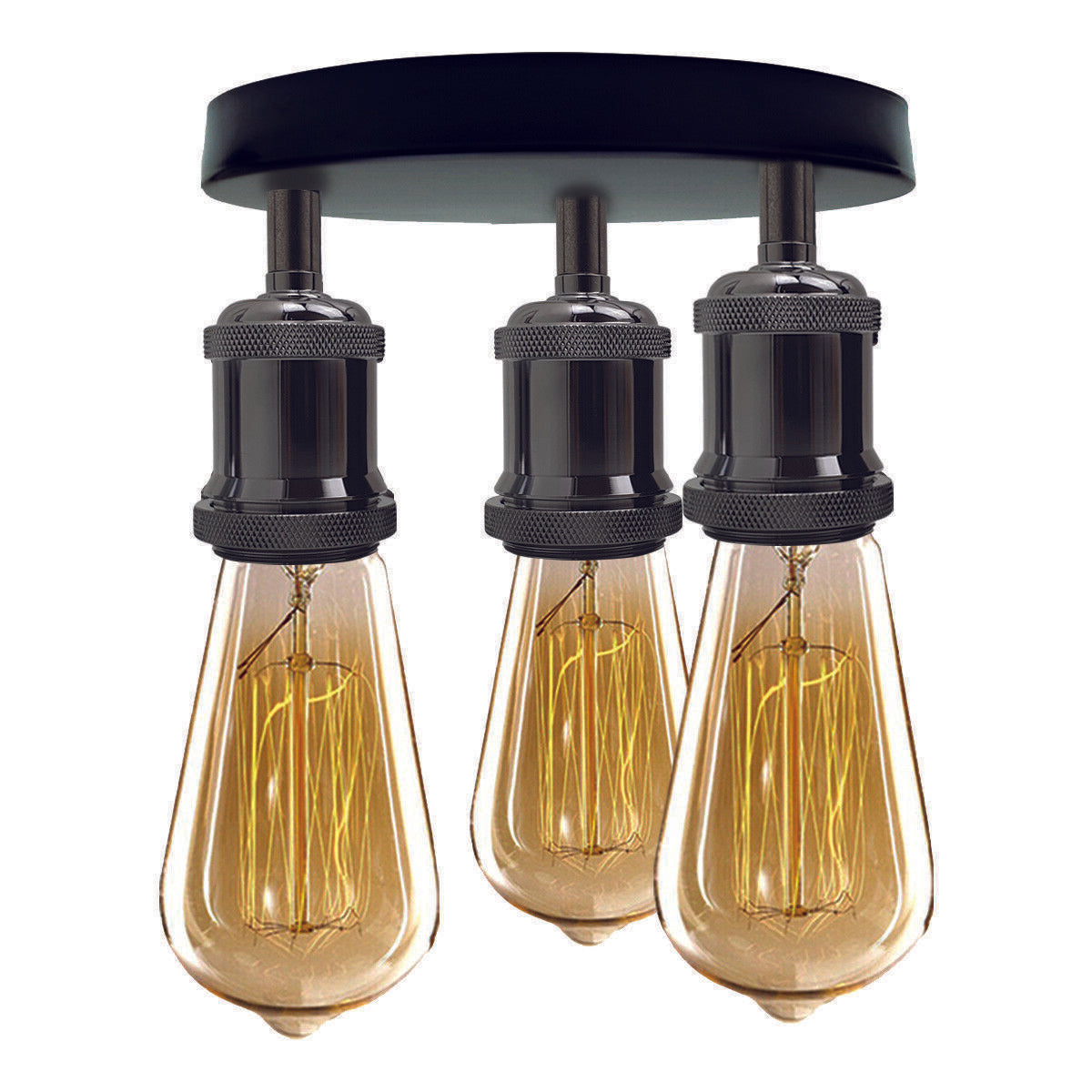 Se A+ Moderne Sort Metal Semi Flush 3-vejs Loftslys Spisestuelys hos Lammeuld.dk