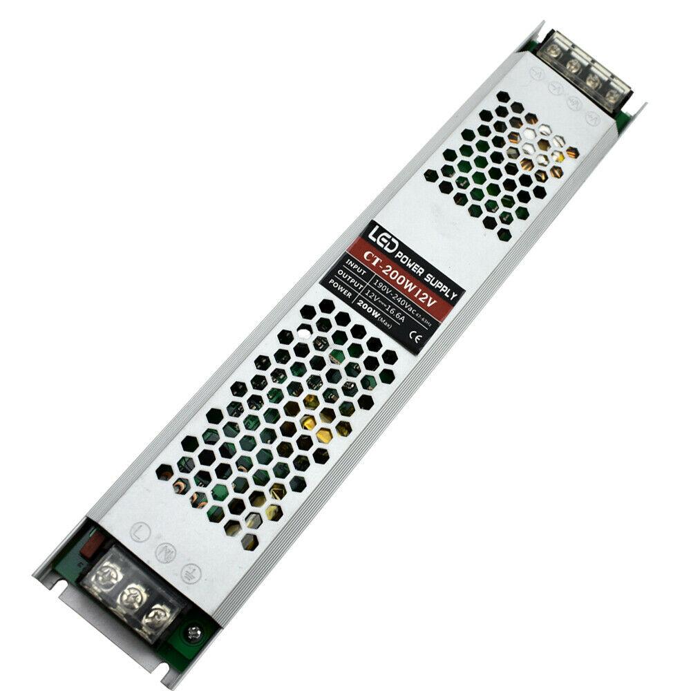 DC12V 200W Ultra Slim LED Driver Strømforsyning Transformer 240V til LED Strips