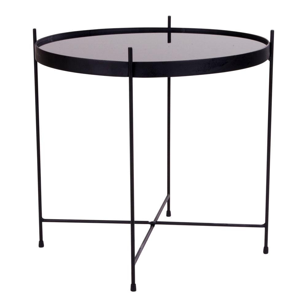 Billede af Venezia Sofabord - Hjørnebord i sort stål med glas ø48xh48cm