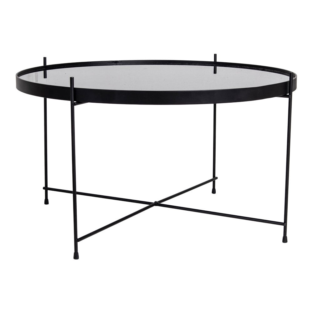 Billede af Venezia Sofabord - Hjørnebord i sort stål med glas ø70xh40cm hos Lammeuld.dk