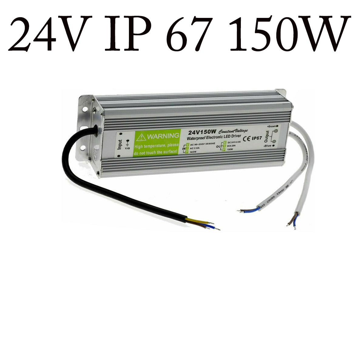 LED strømforsyning 24V DC, 150W, 6,25A, IP67 strømforsyning vandtæt driver