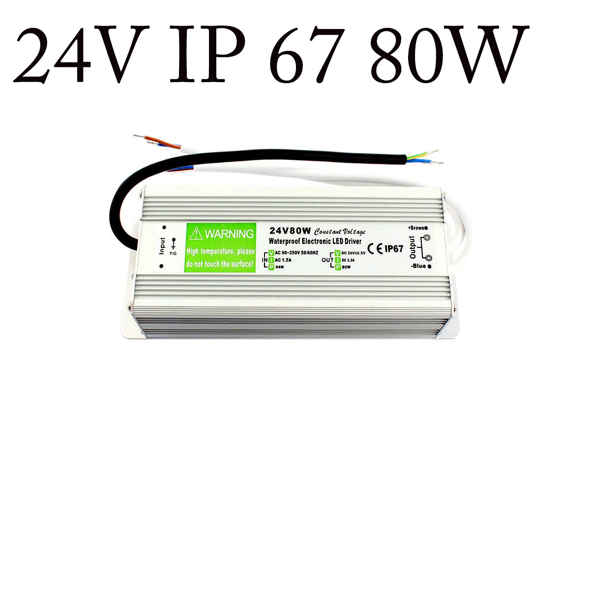 Billede af LED strømforsyning 24V DC, 80W, 3,3A, IP67 strømforsyning vandtæt driver
