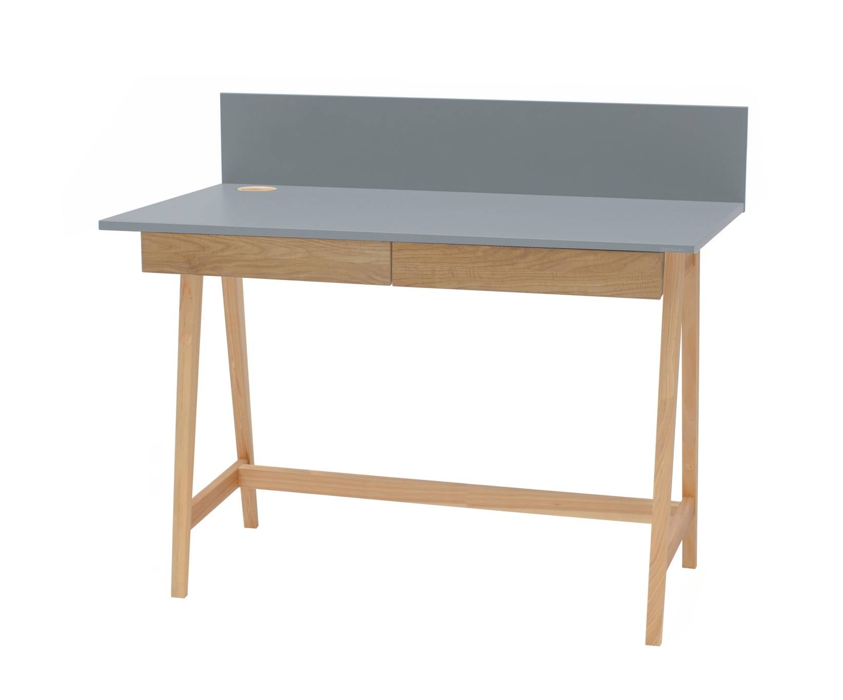 12: LUKA Asketræ Skrivebord 110x50cm med Skuffe / Mørkegrå
