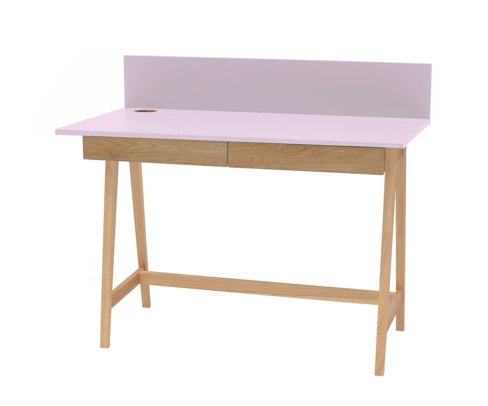 Se LUKA Asketræ Skrivebord 110x50cm med Skuffe / Pink hos Lammeuld.dk