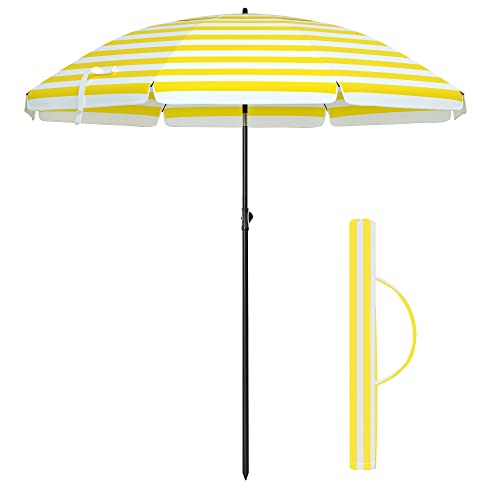 Parasol (2 m) – Perfekt til strand, have, altan og pool (Stribet gul/hvid)