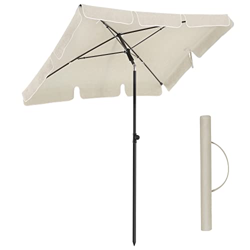 Se Rektangulær Altanparasol 2 x 1,25 m, UPF 50+ Beskyttelse, Justerbar Solskærm, Bæretaske, Fod Ikke Inkluderet, Beige hos Lammeuld.dk