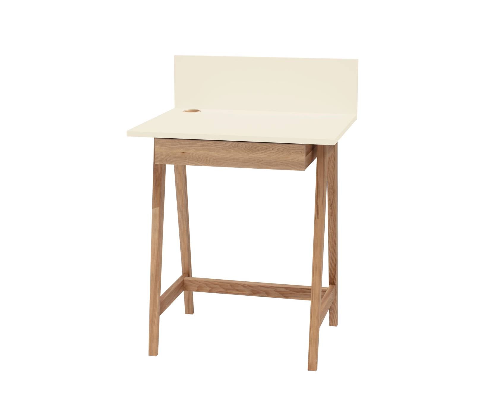 LUKA Asketræ Skrivebord 65x50cm med Skuffe / Hvid
