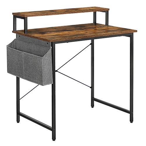 Billede af Computerbord med skærmhylde, industrielt look, 80x55x90 cm, rustik brun/sort