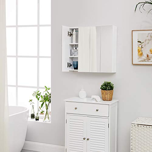 Billede af Badeværelsesskab med Spejl - Moderne Opbevaringsskab, 3 låger, Justerbar Hylde, 60x15x55 cm, Hvid