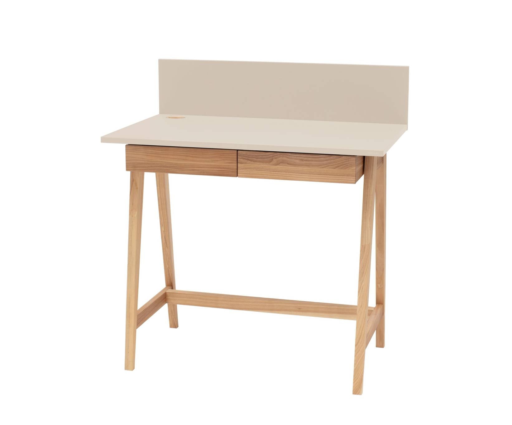 Billede af LUKA Asketræ Skrivebord 85x50cm med Skuffe Brun Beige