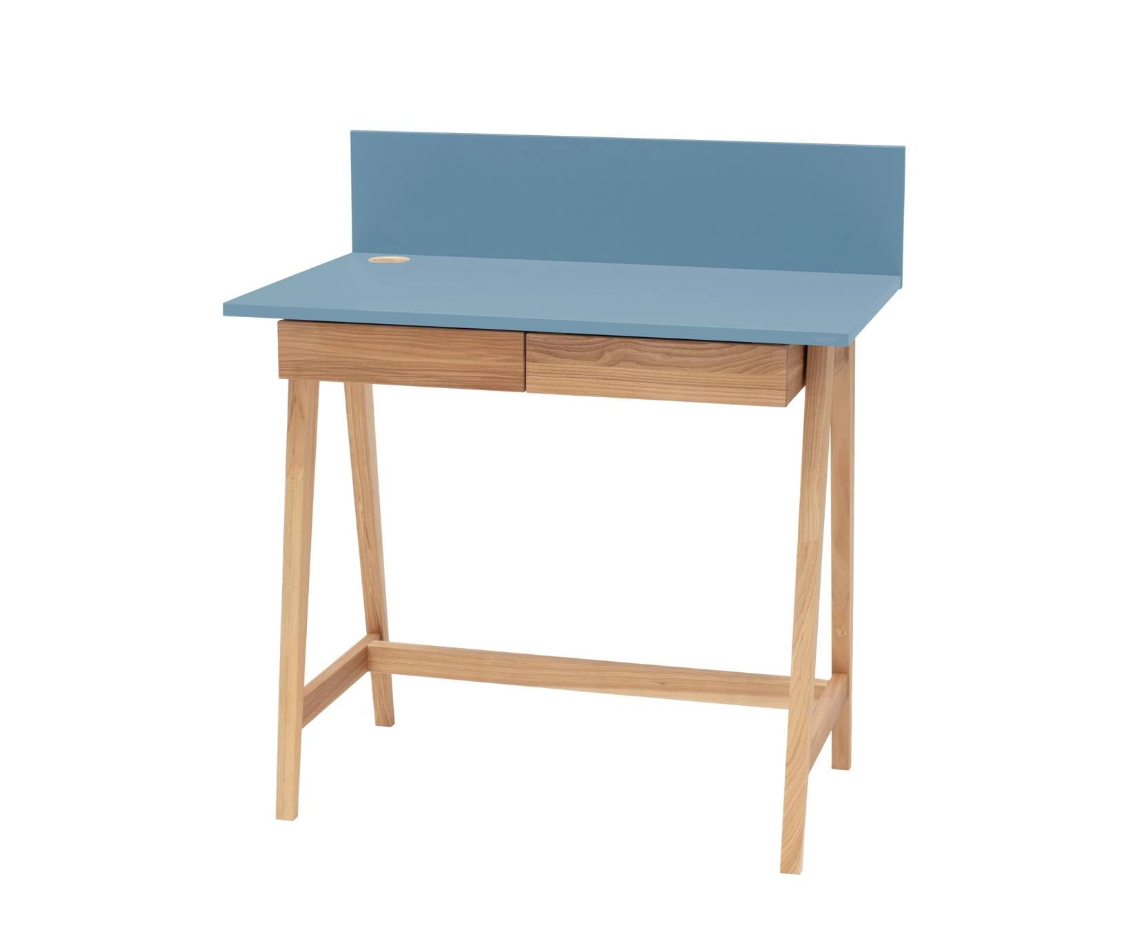 Se LUKA Asketræ Skrivebord 85x50cm med Skuffe Gentle Blue hos Lammeuld.dk