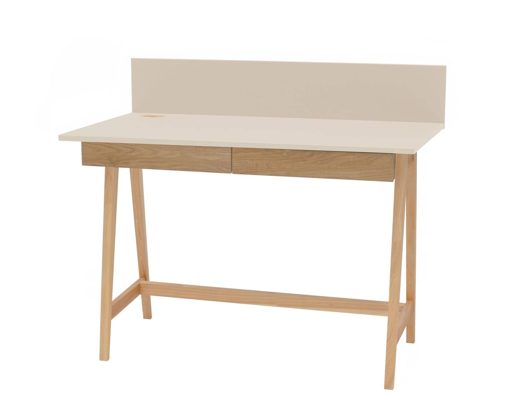 Billede af LUKA Asketræ Skrivebord 110x50cm med Skuffe Brun Beige