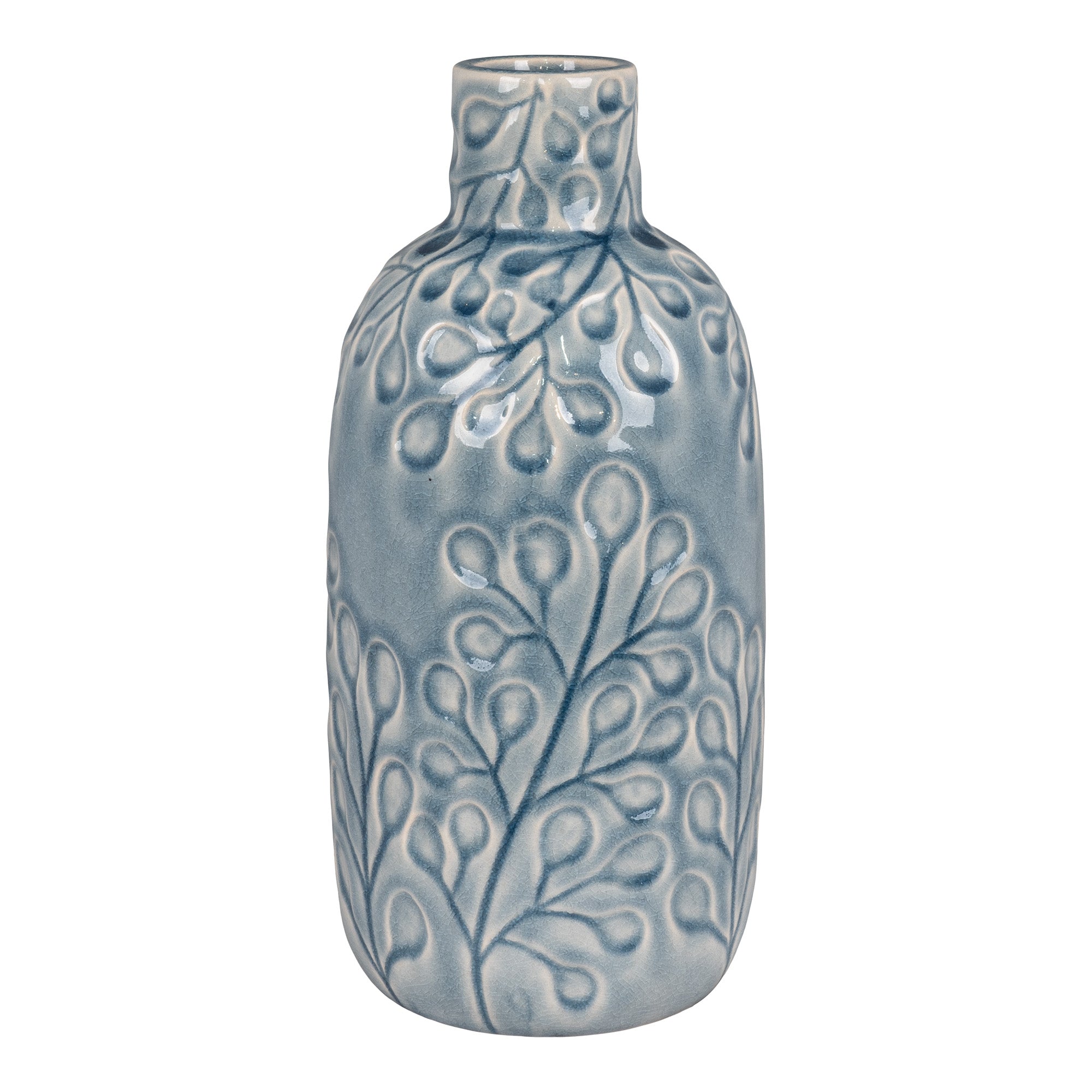 Billede af Vase - Vase i keramik, blå med mønster, rund, Ø12x26 cm hos Lammeuld.dk