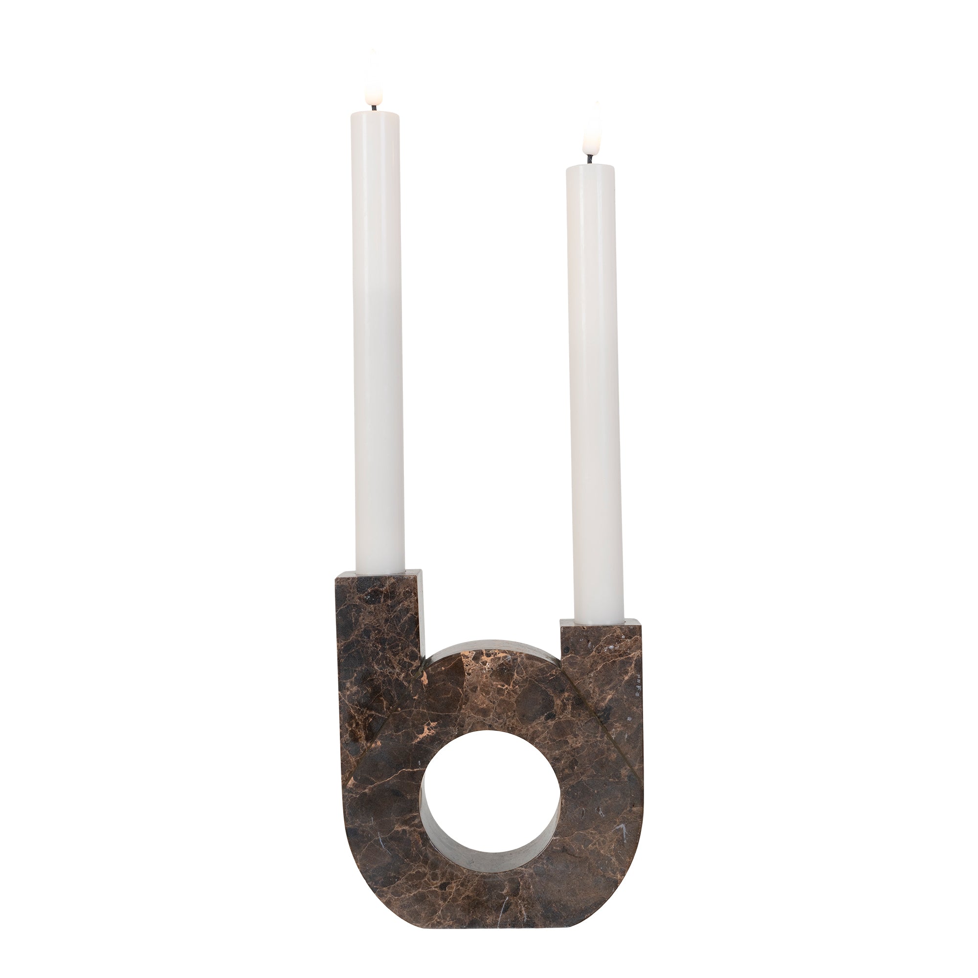 Billede af Lysestage - Lysestage i marmor, brun, dobbelt holder, 13x3,5x15 cm hos Lammeuld.dk