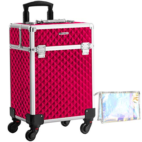 Billede af Kosmetiktrolley, Makeup-kuffert med Håndtag og 4 Universalhjul, med 4 Udtrækbare Rum til Rejser, Rød