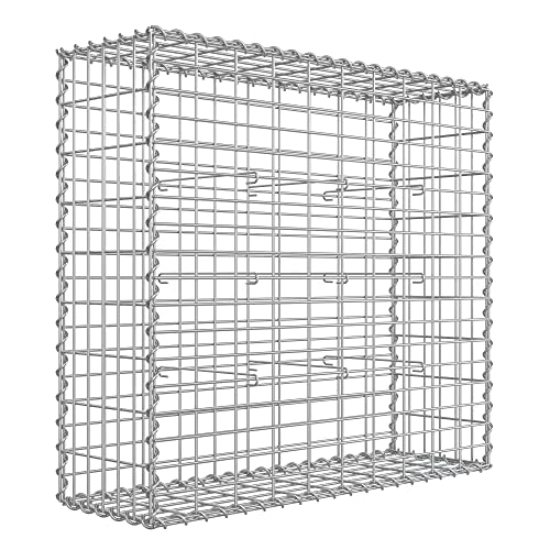 Se Robust og stilfuld: Gabionkurv i sølv med 5 x 10 cm net til sten (100 x 90 x 30 cm) hos Lammeuld.dk