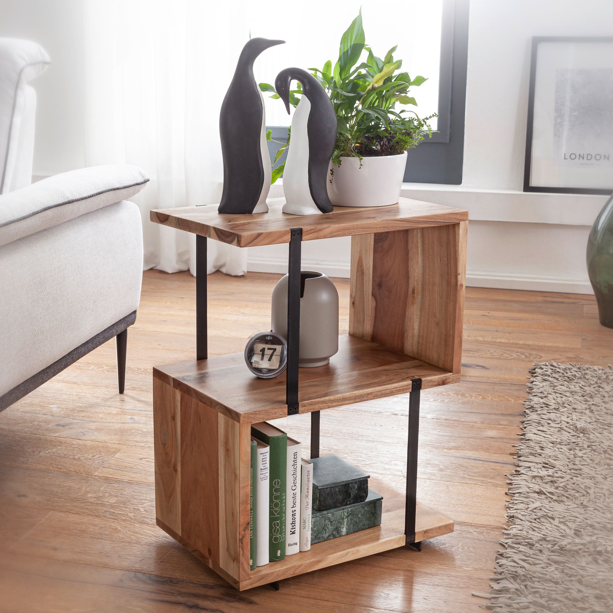 Se Sidebord S-form, 45X60X30 cm, akacietræ, dekorativt sofabord hos Lammeuld.dk