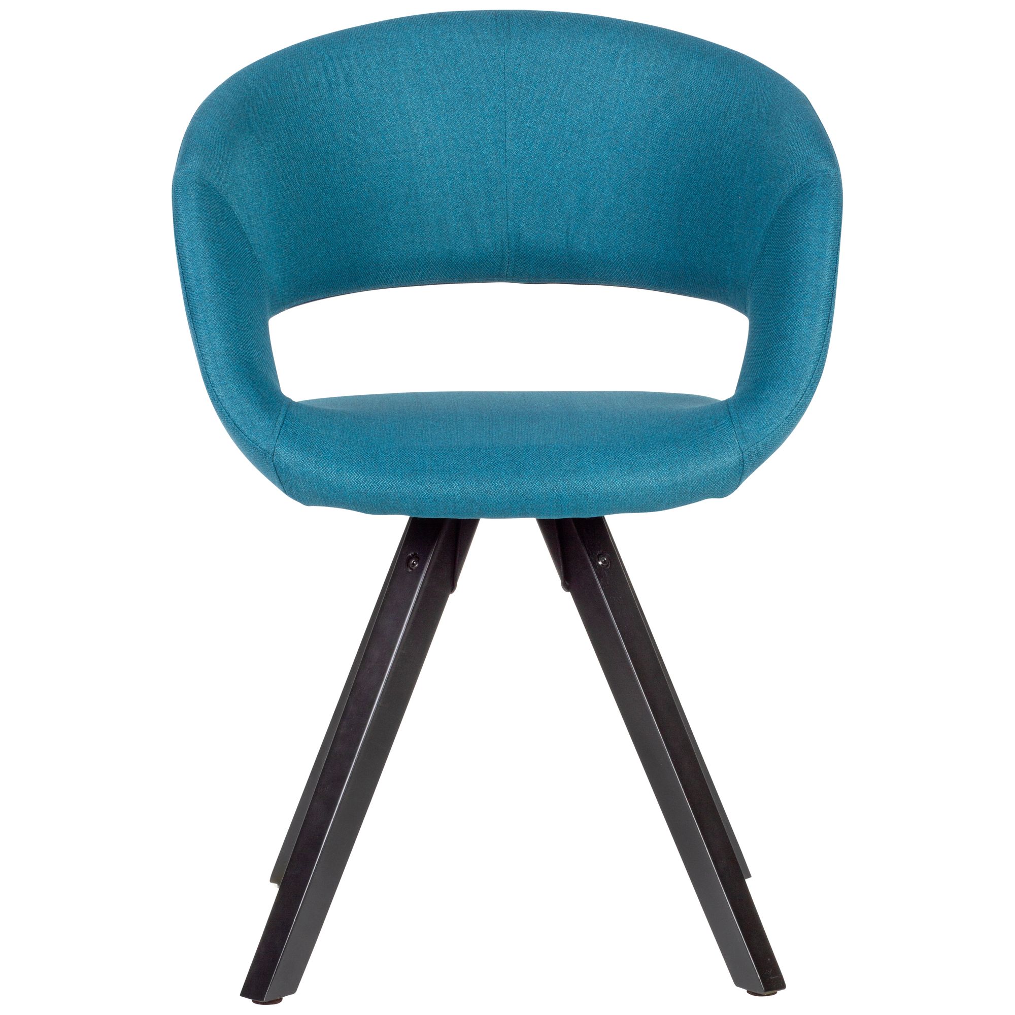 6: Spisebordsstol i polstret stof, retro-look, petrol blå med sorte ben