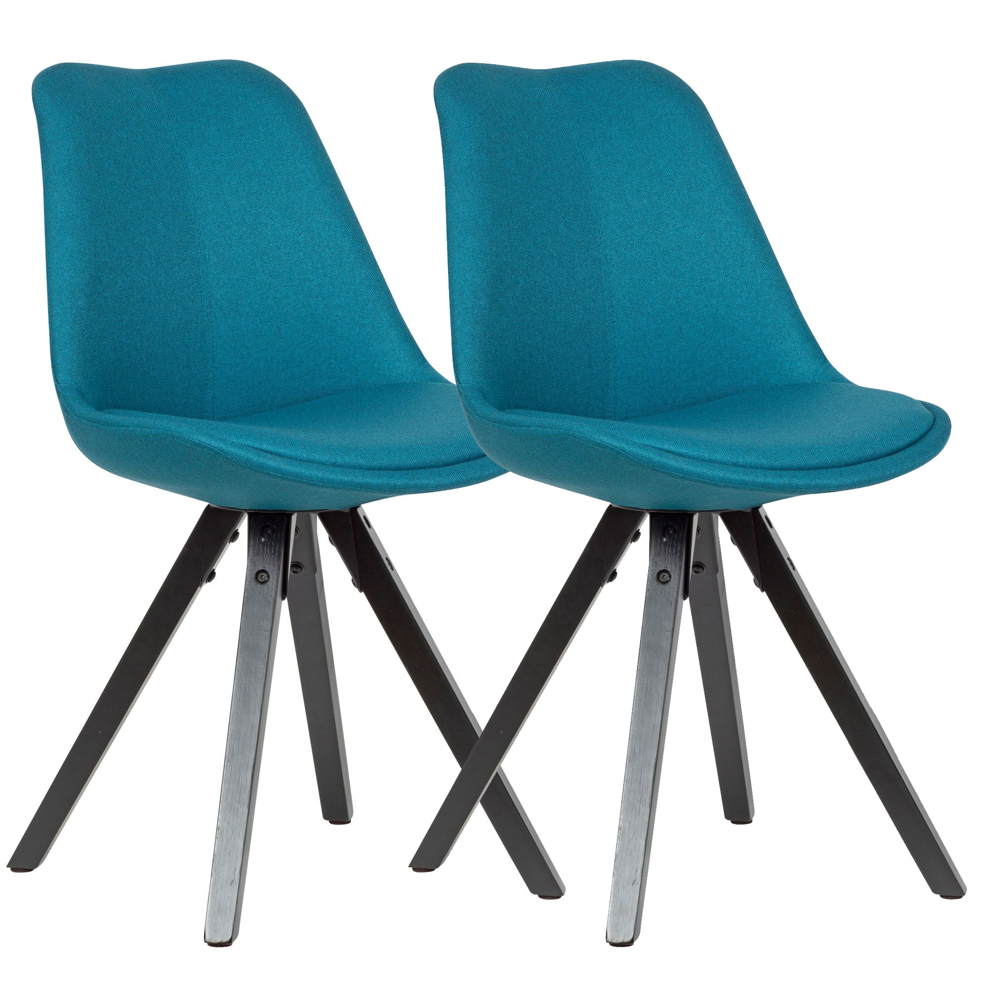 7: Sæt med 2 x spisebordsstole, polstret, skandinavisk stil, petrol blå