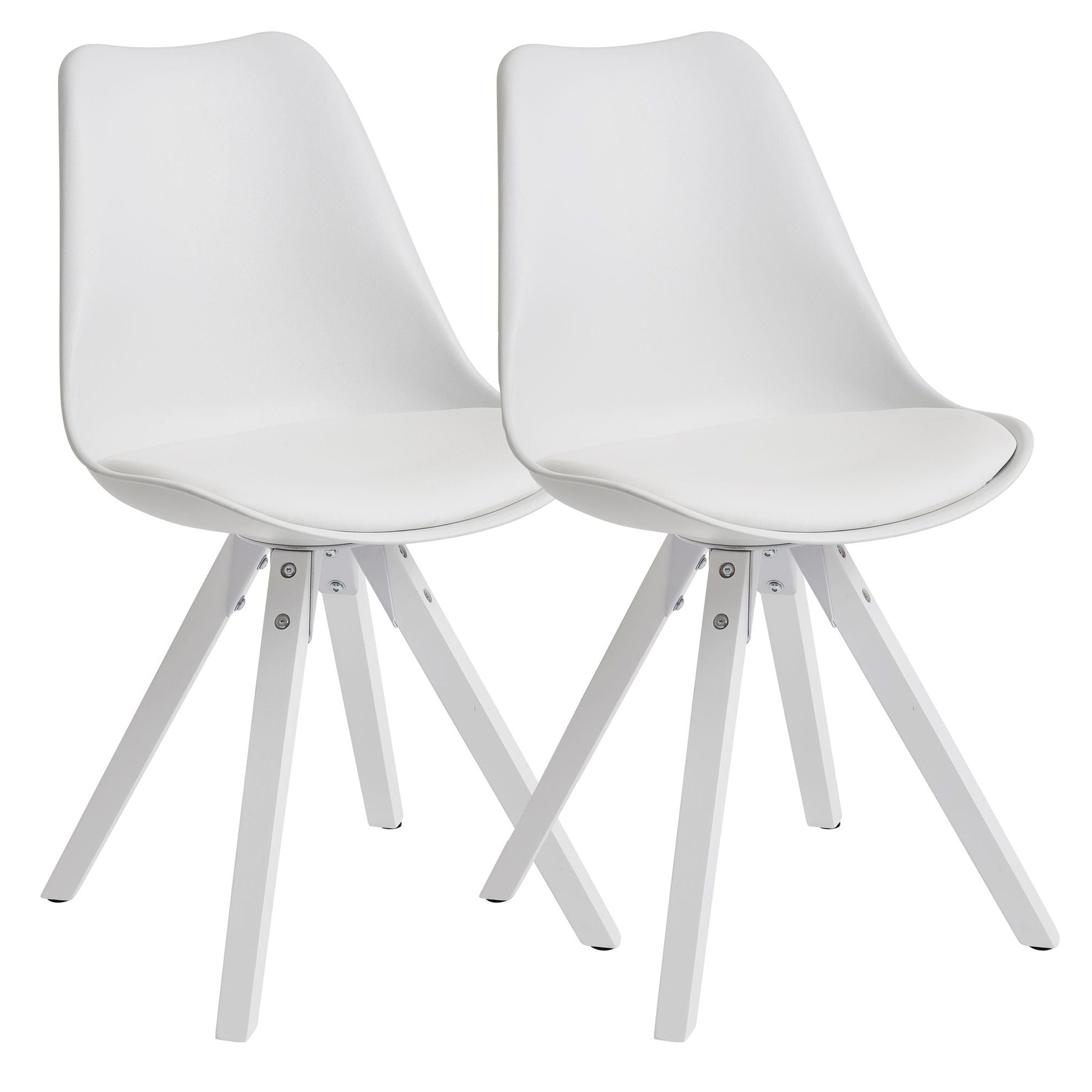 Billede af Sæt med 2 x spisebordsstole, skandinavisk look, hvid