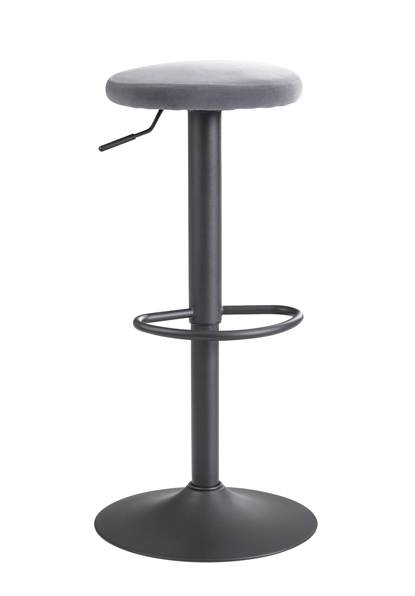 Se Roterende barstol / bistrostol i fløjl, mørkegrå uden ryglæn, 58 - 79 cm hos Lammeuld.dk