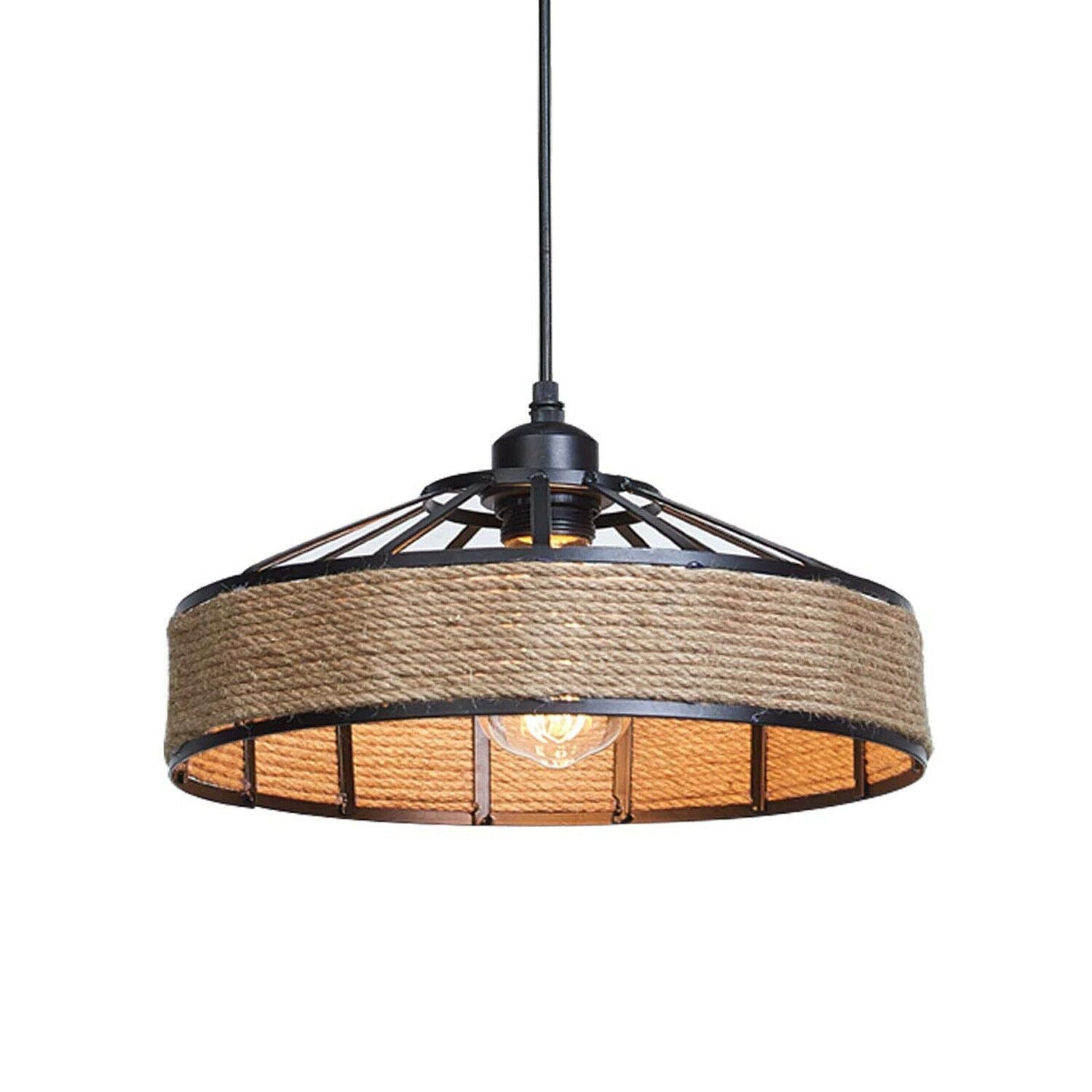 Se Moderne Vintage Retro Industriel Loft Hemp Reb Pendellampe Loftslampeskærm hos Lammeuld.dk