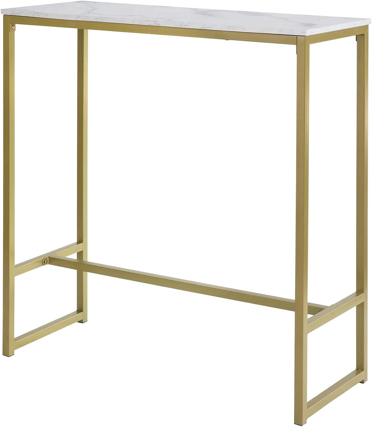 Barbord / konsolbord med bordplade i marmor-look og guldfarvet kant