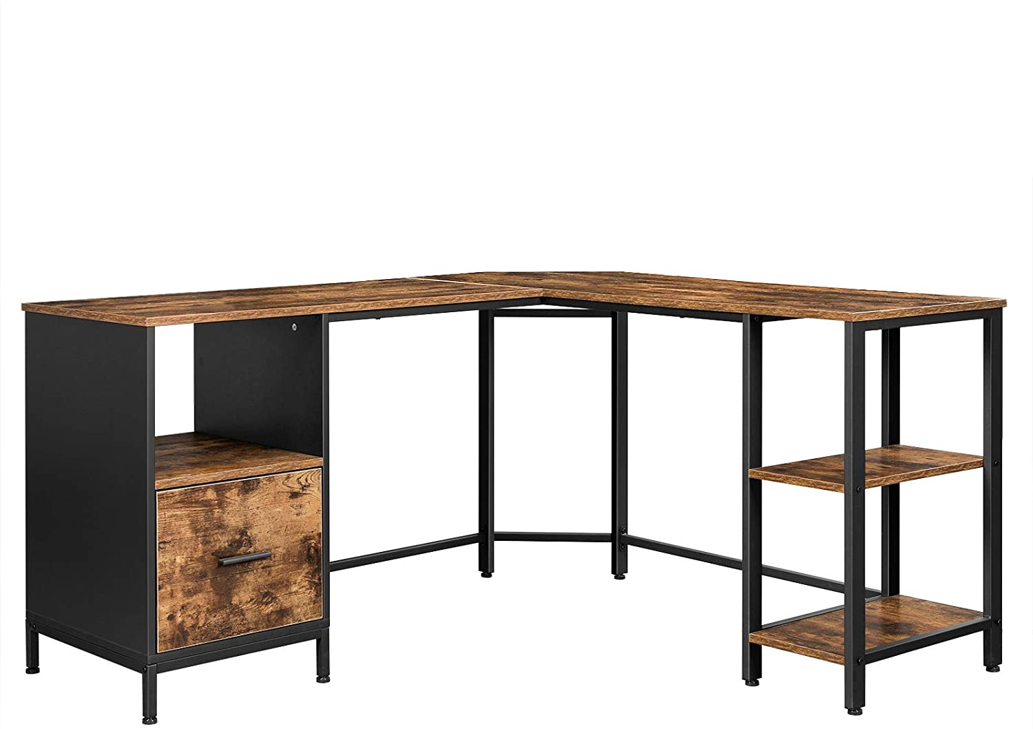 Billede af L-formet hjørneskrivebord, 137 x 150 x 75 cm, brun og sort