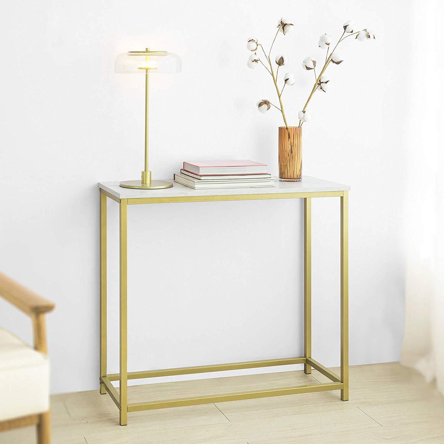 Billede af Konsolbord med bordplade i marmor-look, struktur guldfarvet