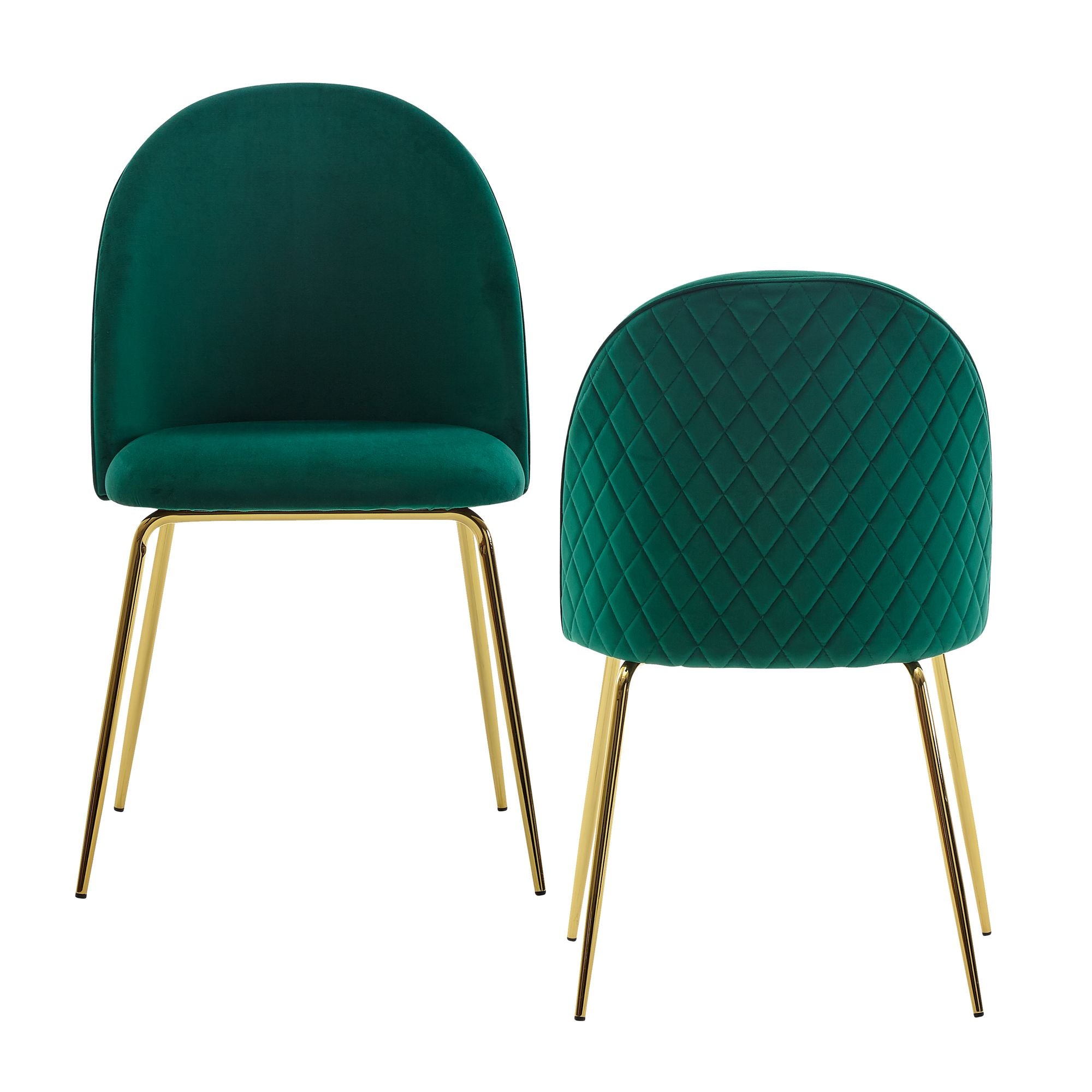 Billede af Designer stole, sæt med 2, fløjlsgrøn polstrede med ben i guldfarve