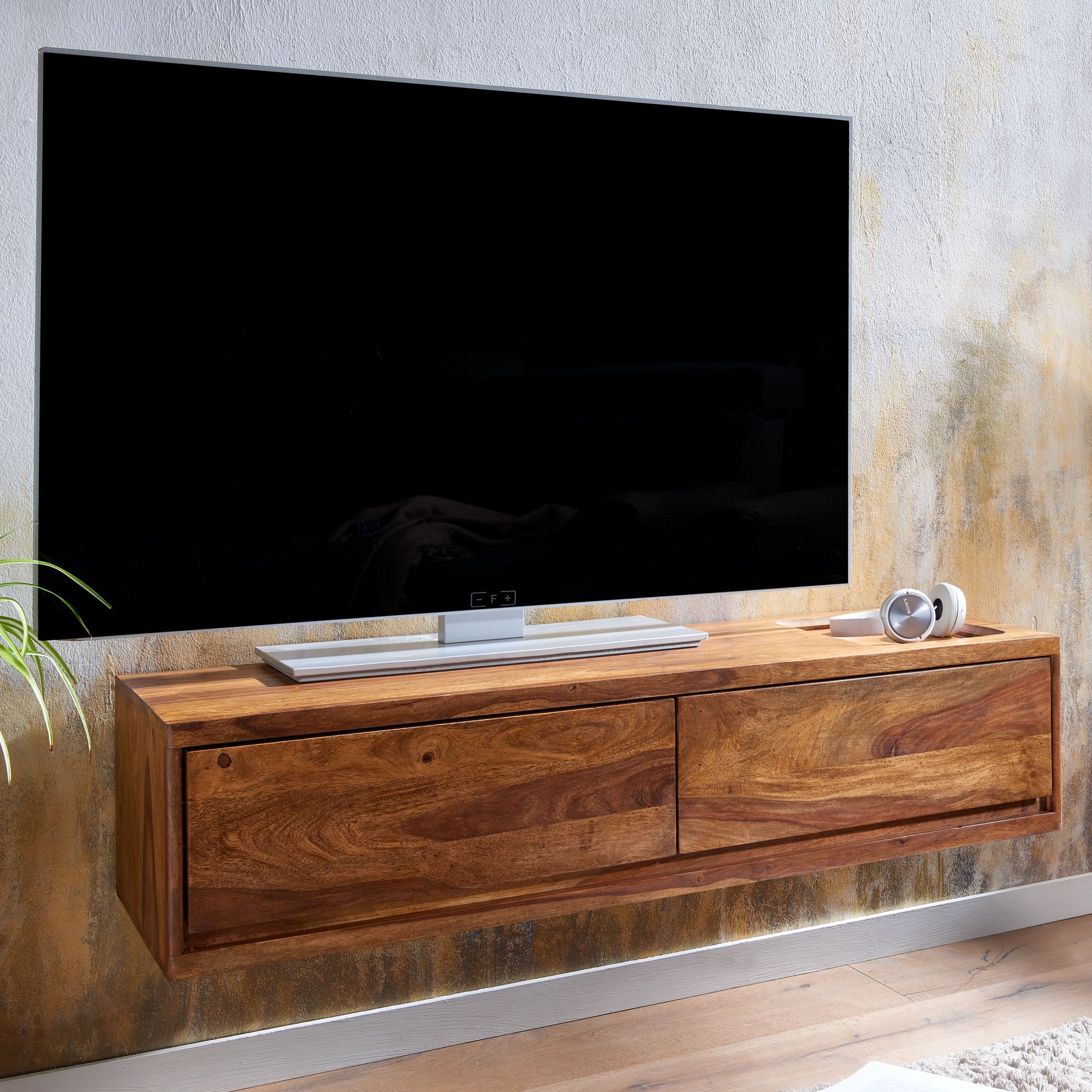 Billede af TV-bord i massivt sheesham-træ til at give dit hjem et naturligt look, 108x25x34 cm