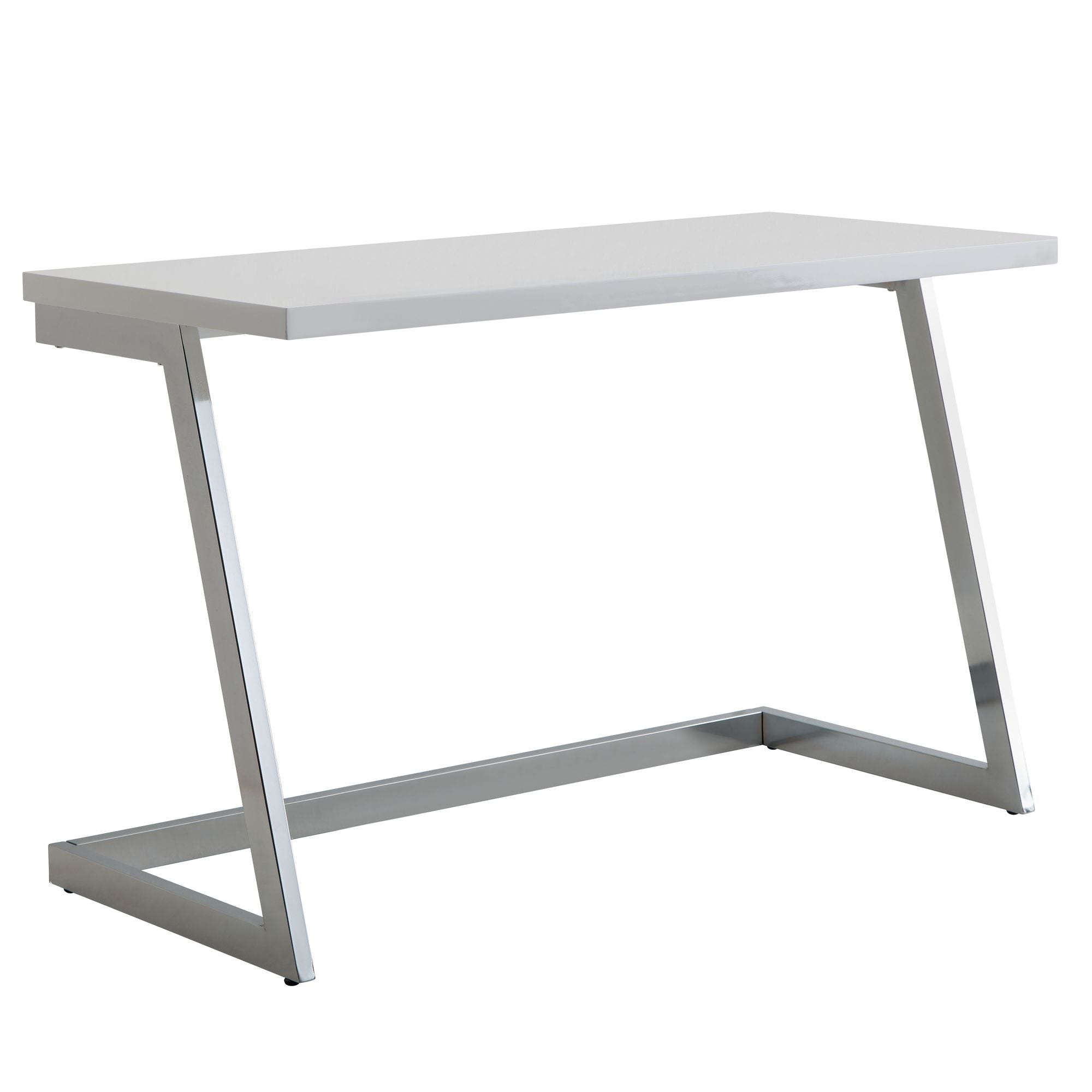 Skrivebord med skrå ben, 120 x 55 x 76 cm, højglans hvid/sølv