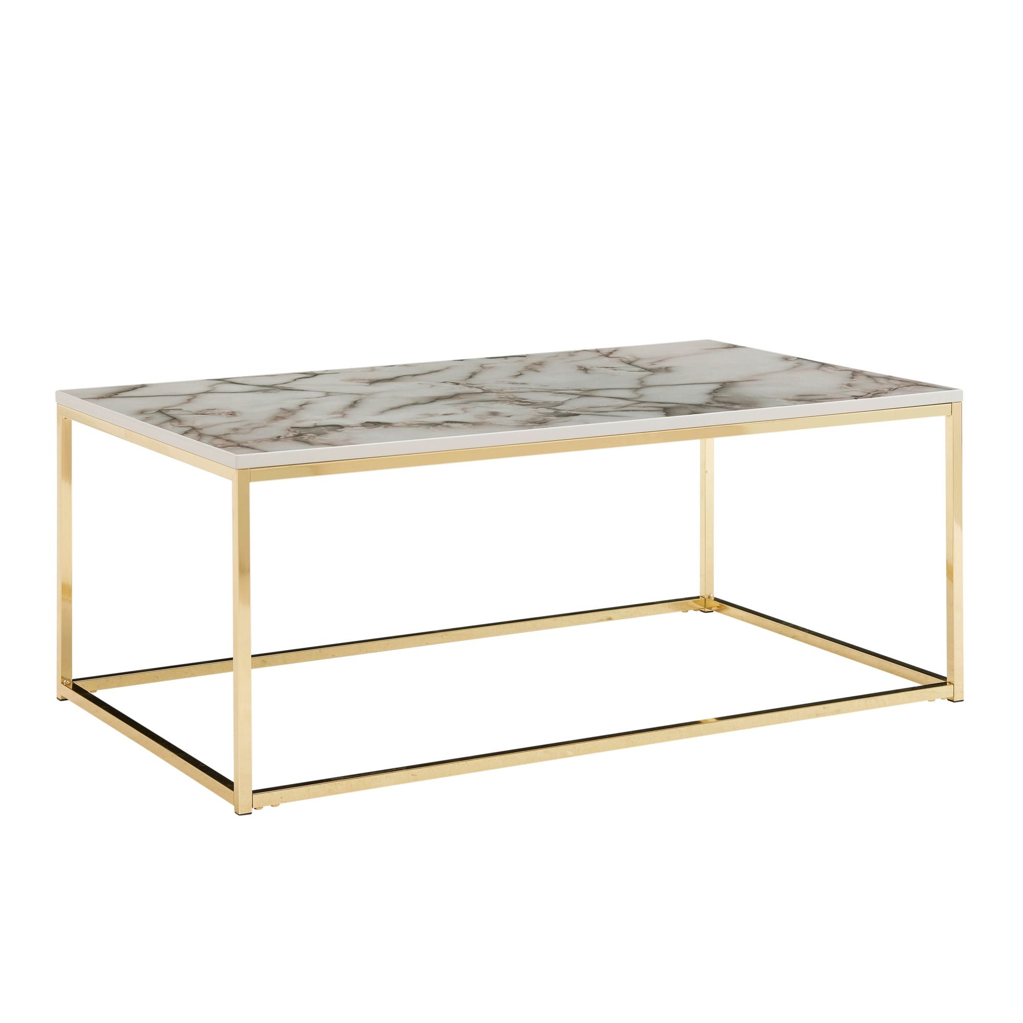 Billede af Sofabord i marmor-look, højglans, 100x60x40 cm, hvid og guldfarvet