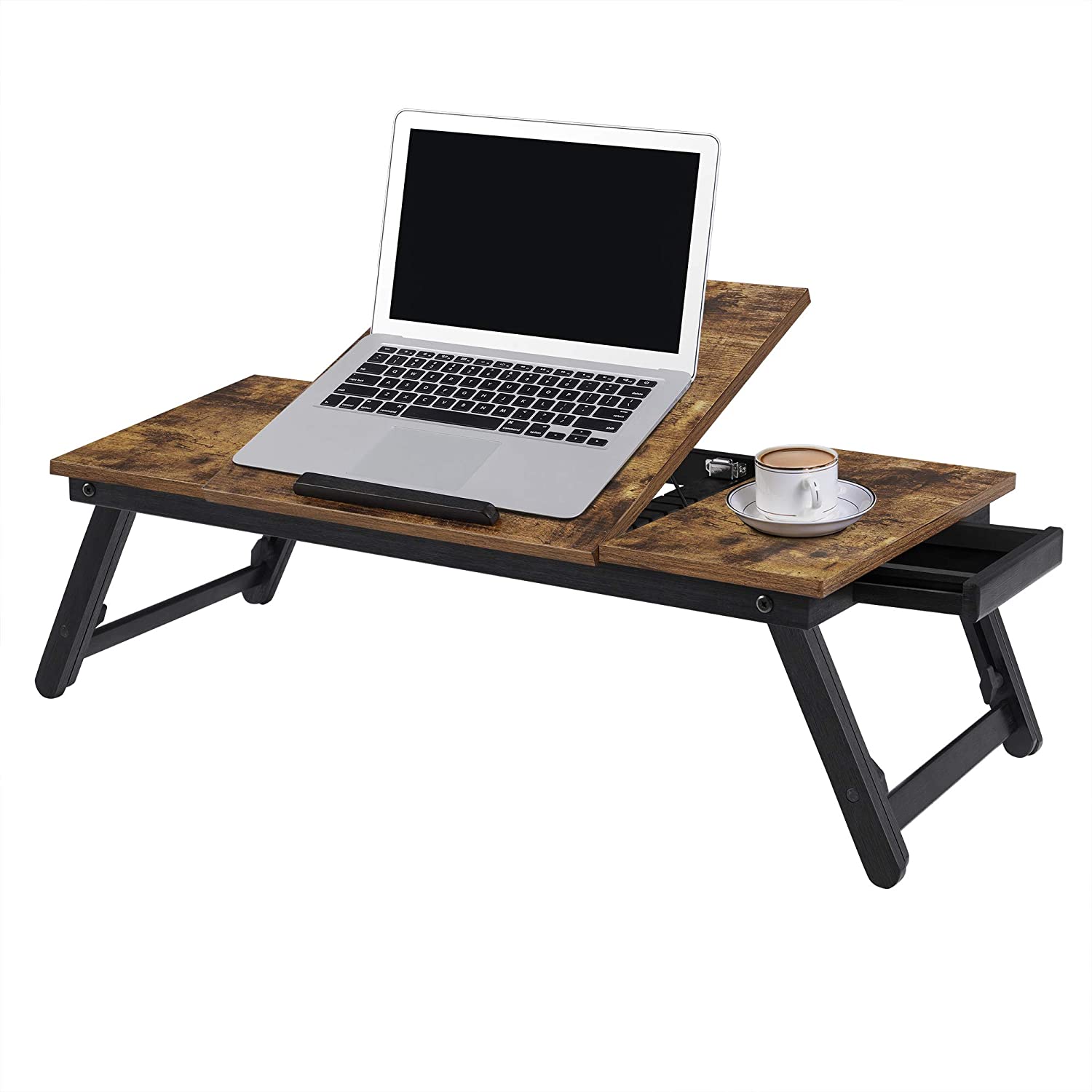 Billede af Mørkebrunt Laptopbord med Højdejusterbare Foldeben og Skuffe