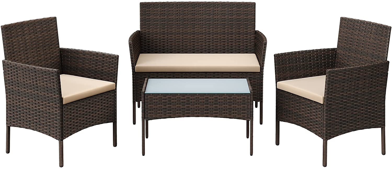 Billede af Havemøbelsæt med sofa, stole og bord, brun taupe