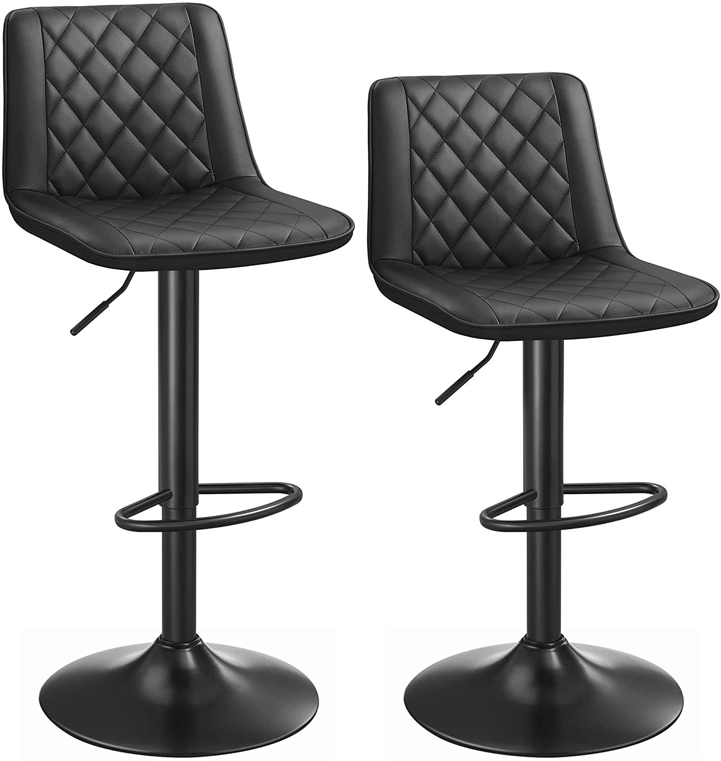 Billede af Sæt med 2 x barstole, kunstlæder, bløde sæder, sort