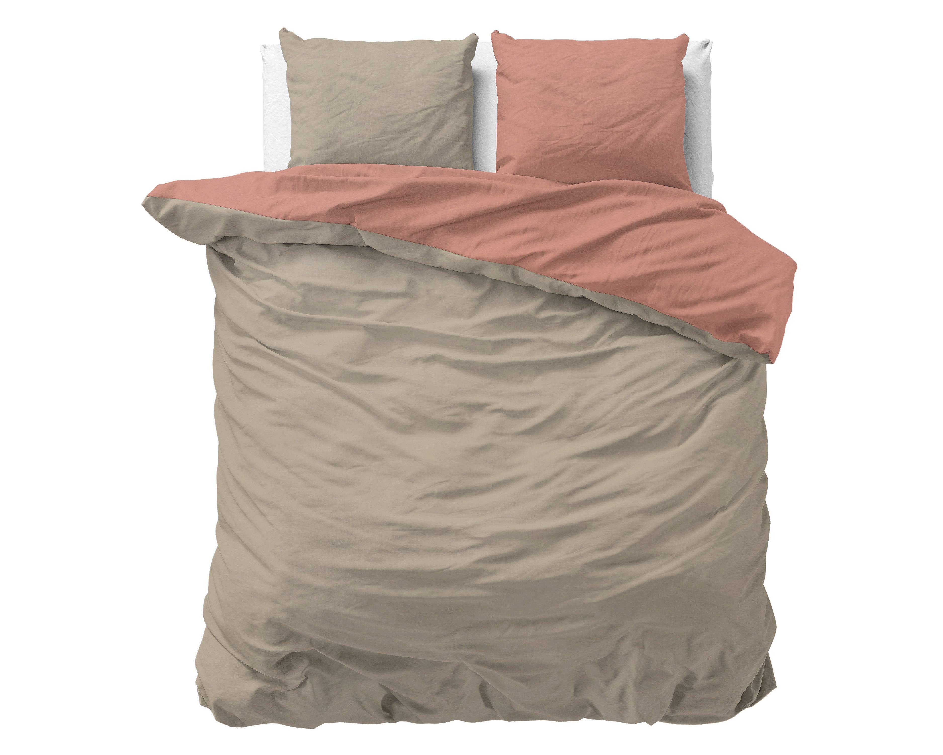 Dobbelt Face sengesæt, taupe/pink 200 x 220 cm