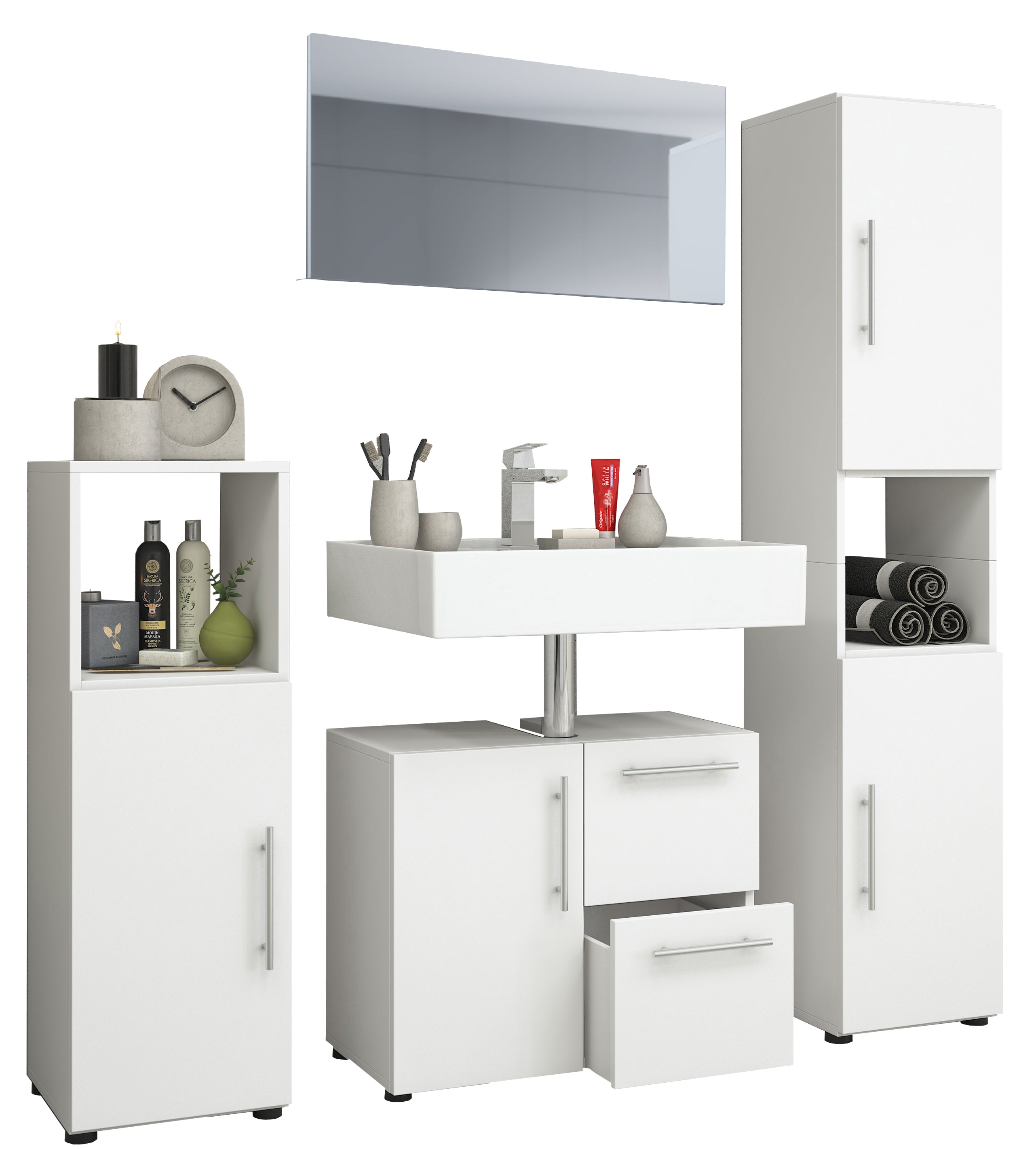 Billede af Badeværelsesmøbler i sæt "Flandu" Med Spejl, hvid