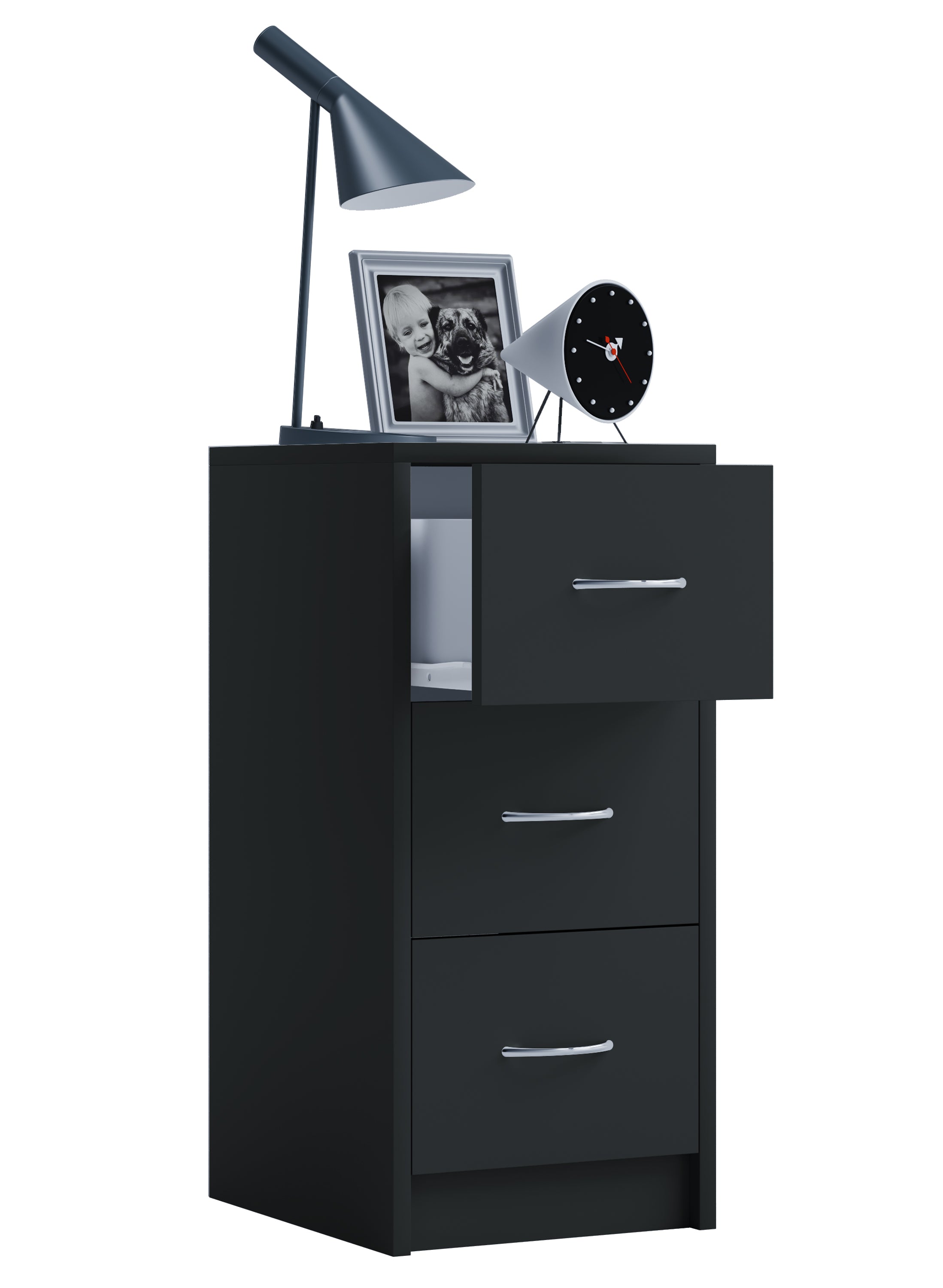 Billede af Sengebord i enkelt og moderne look med 3 skuffer, sort