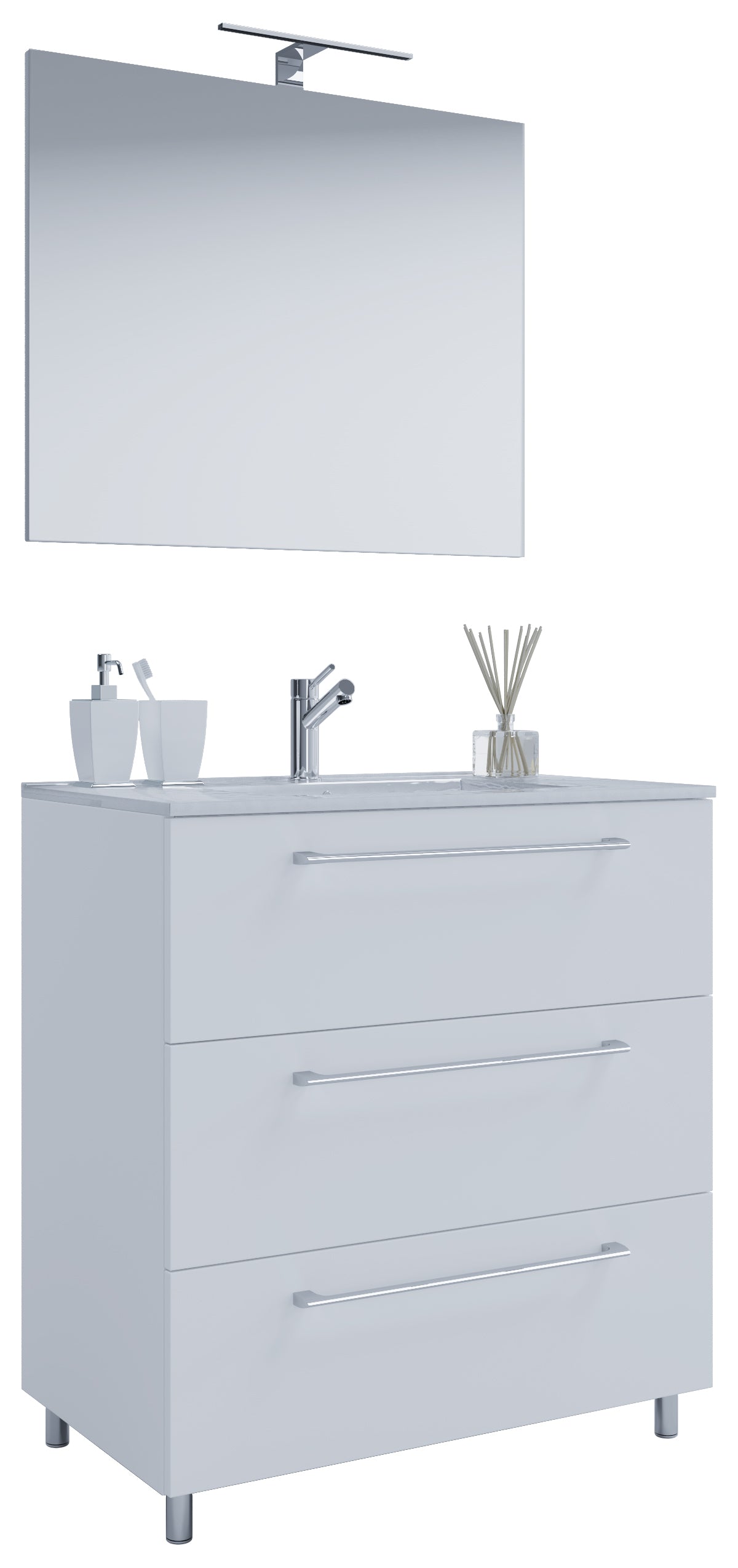 Vaskeskab, vask og spejl, H. 86 x B. 80 x D. 46 cm, hvid