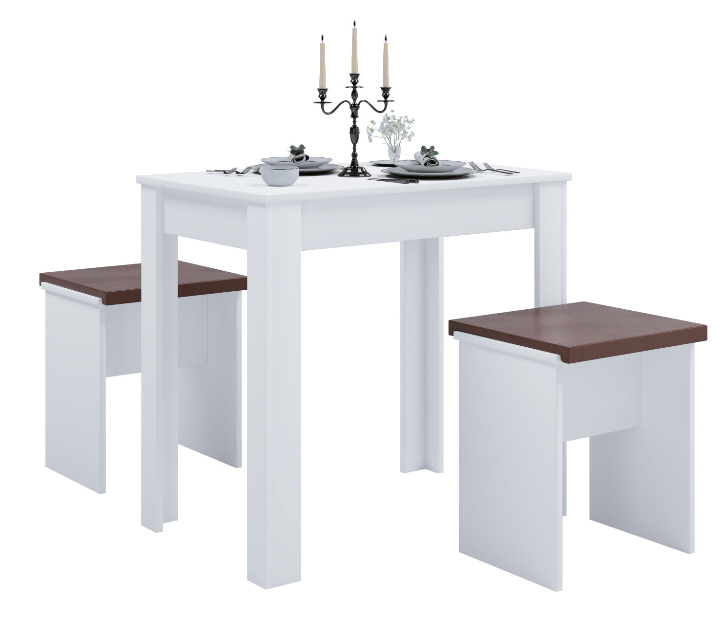 Se Spisebordssæt med bænke, hvid hos Lammeuld.dk