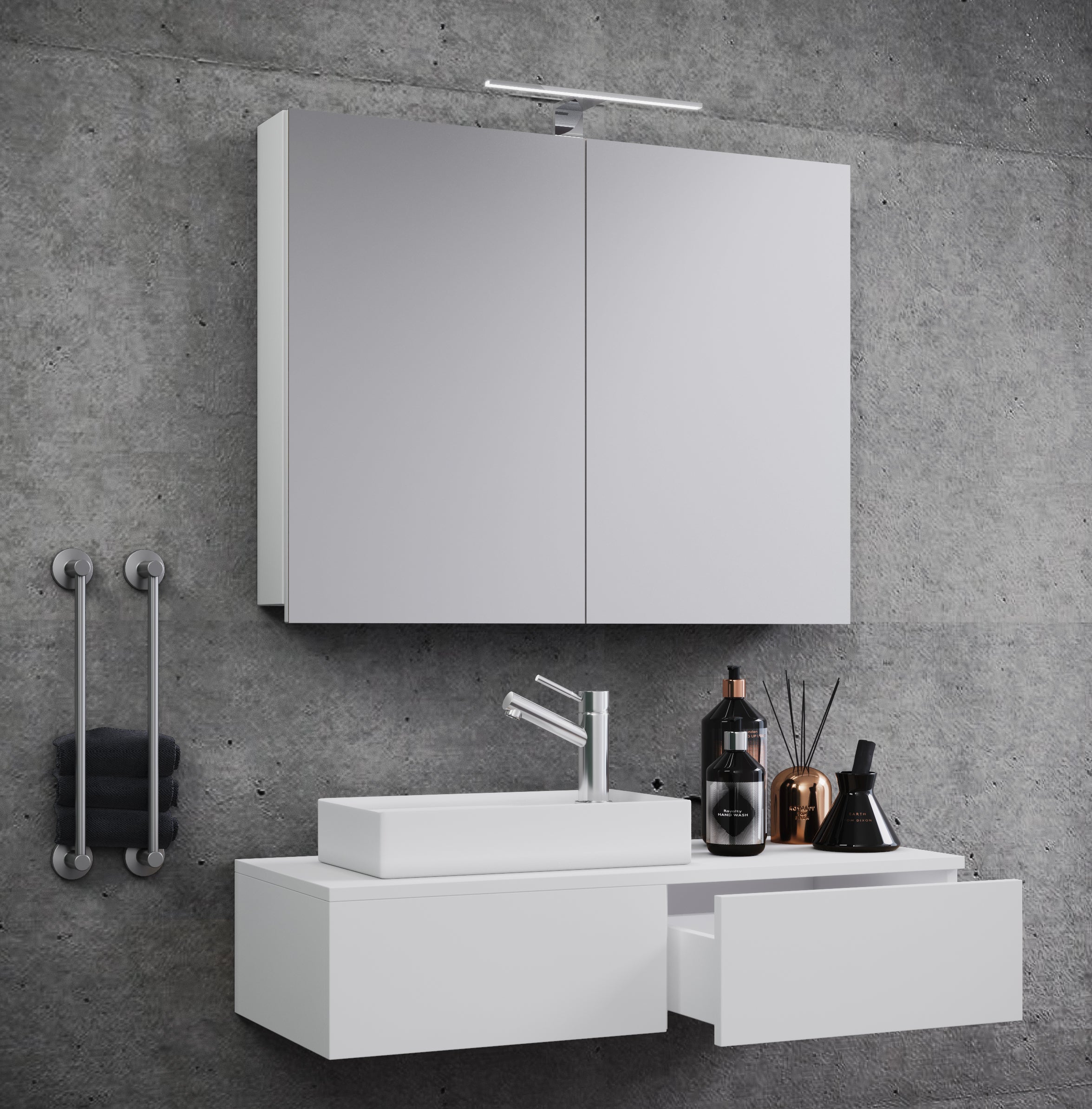 Billede af Håndvaskskab med håndvask - badeværelsesmøbelsæt - | med spejl hos Lammeuld.dk