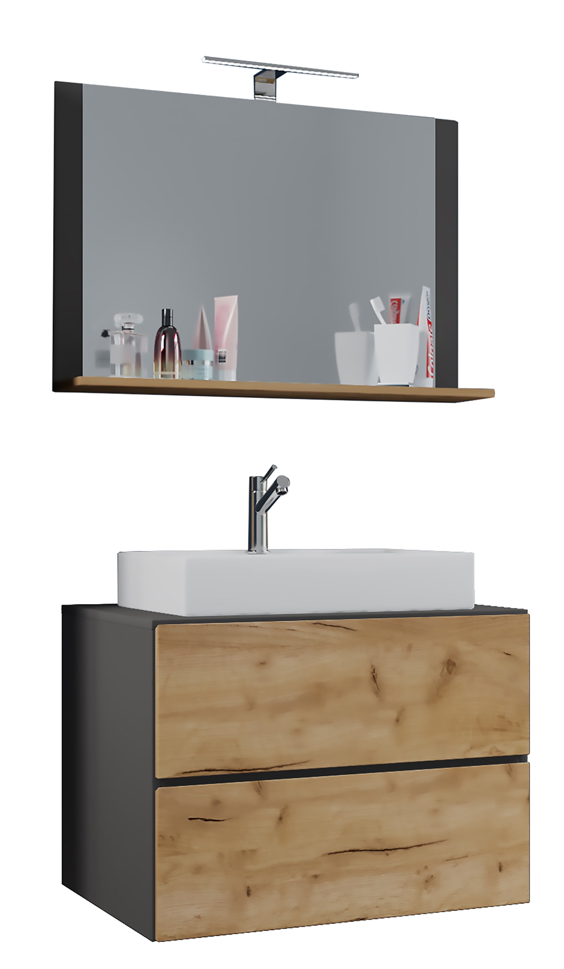 Billede af Håndvaskskab med håndvask - badeværelsesmøbelsæt - "Lendas M" 60 Cm | Med Spejl hos Lammeuld.dk