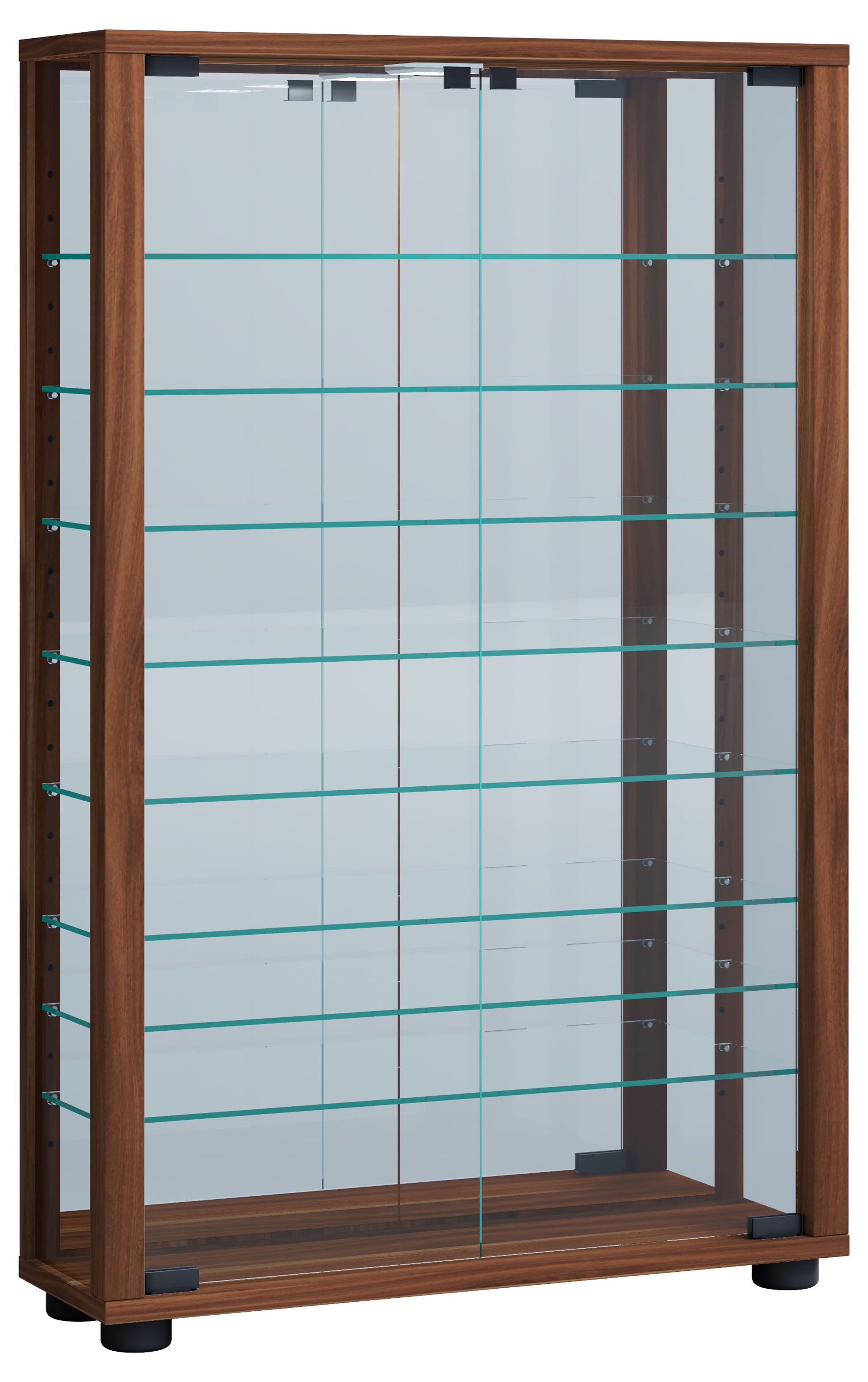 Gulv Vitrineskab "Lumo Mini" Med Spejl | Inkl. Led Lys, 91 x 59 x 18 cm, farve: valnød brun