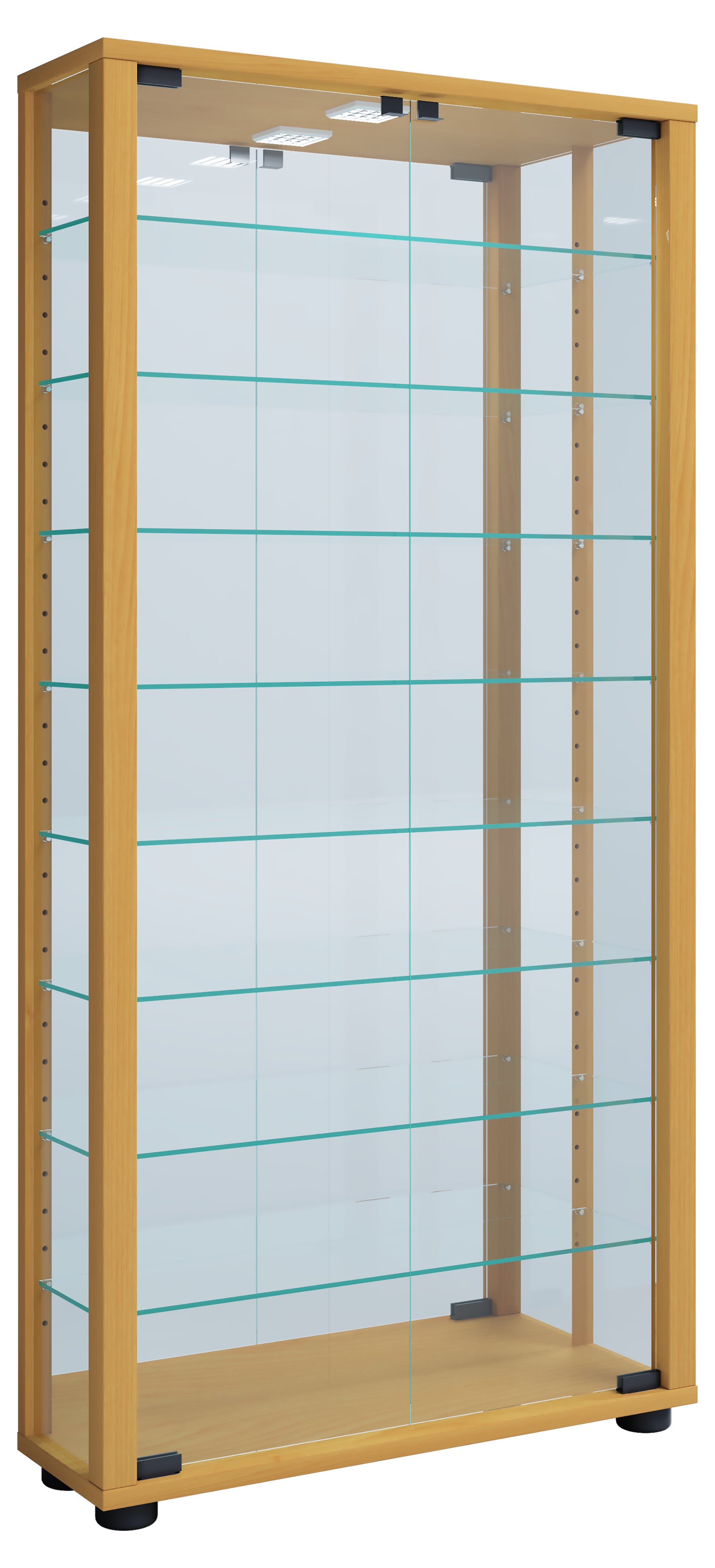 13: Gulv Vitrineskab "Lumo Maxi" Med Spejl | Inkl. Led Lys, 115 x 59 x 18 cm, farve: bøg