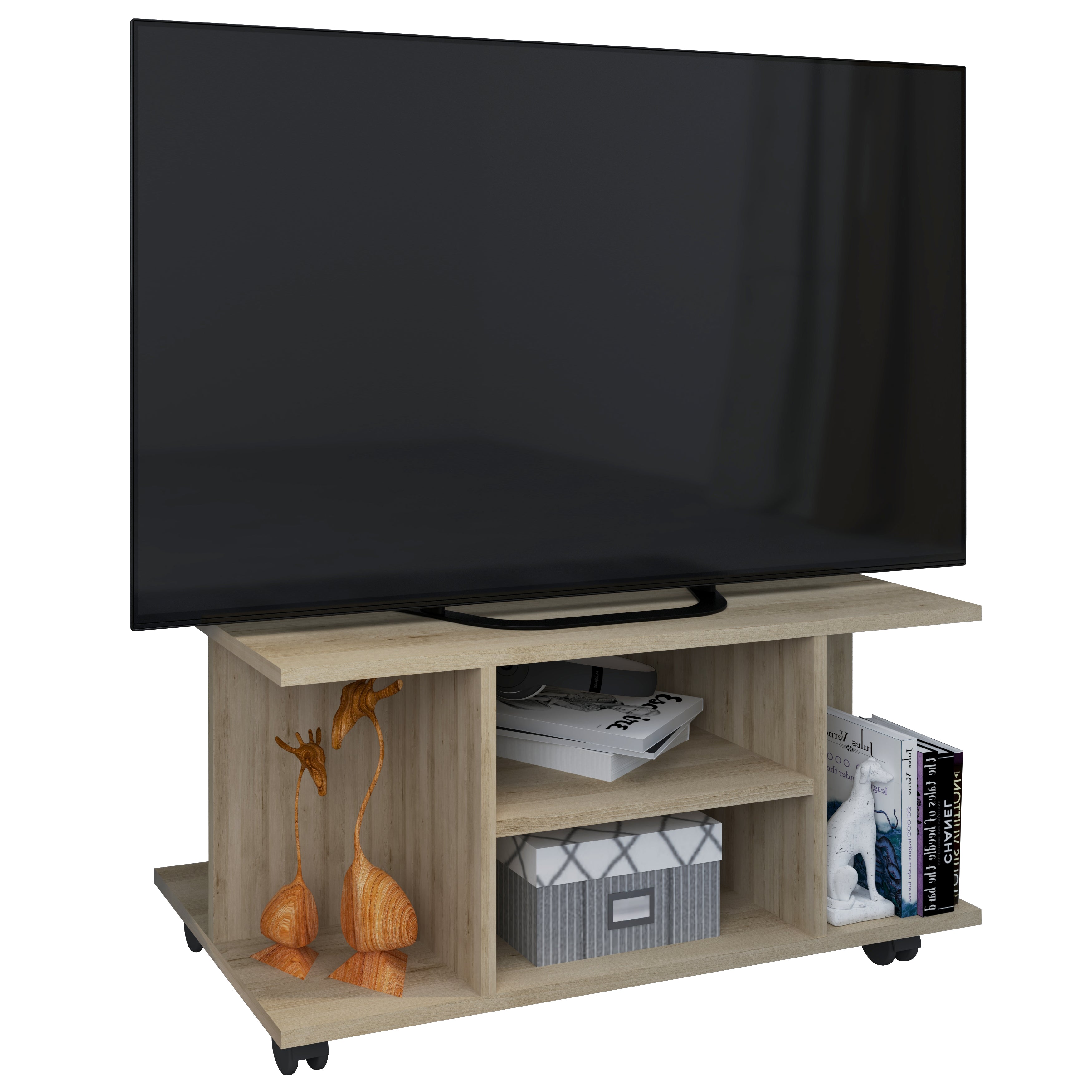 #2 - TV-bord med hjul, h. 40 x b. 80 x d. 40 cm, naturfarvet