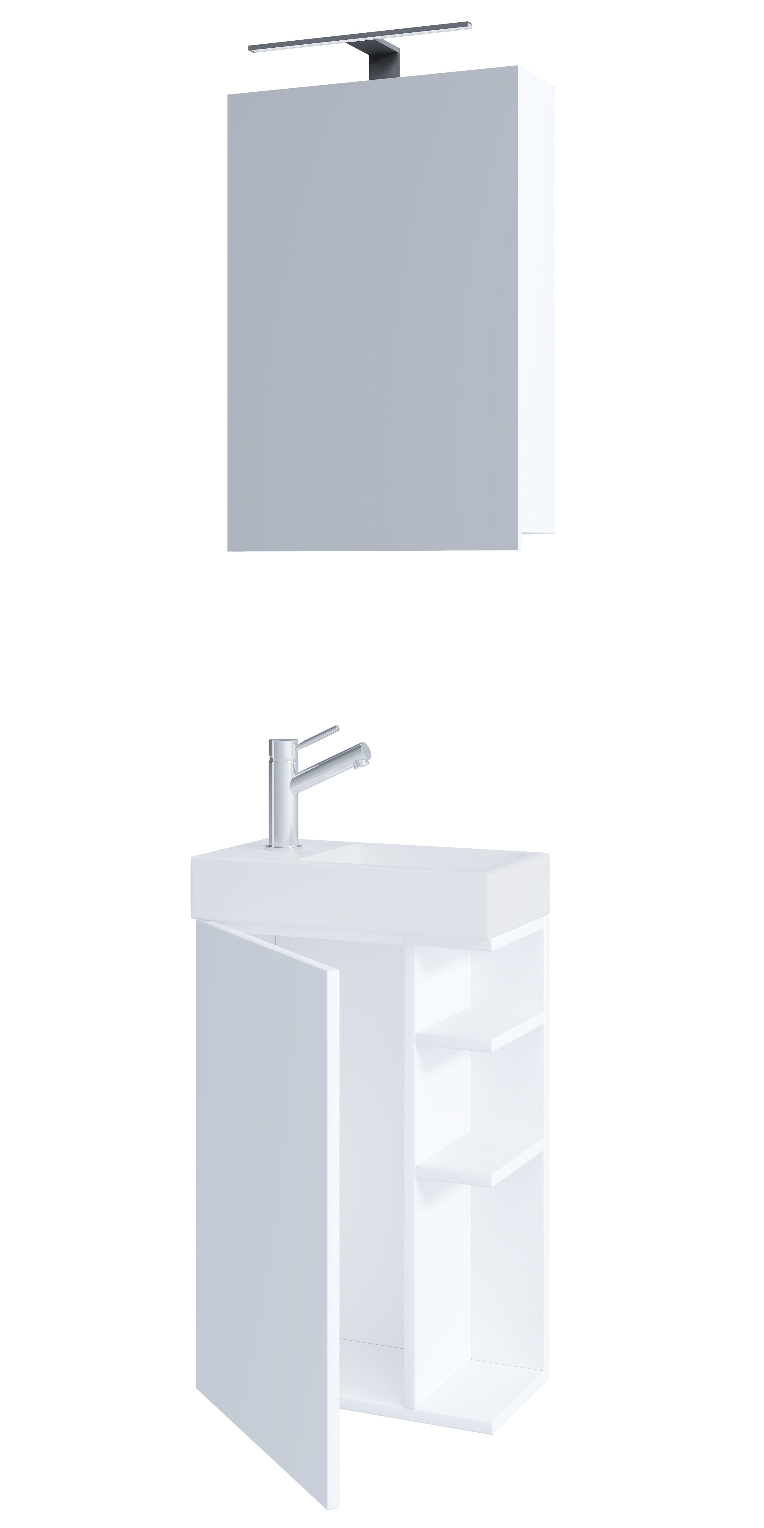 Billede af Badeværelsessæt med underskab, håndvask og vægspejl, h. 70 x b. 40 x d. 22 cm, hvid