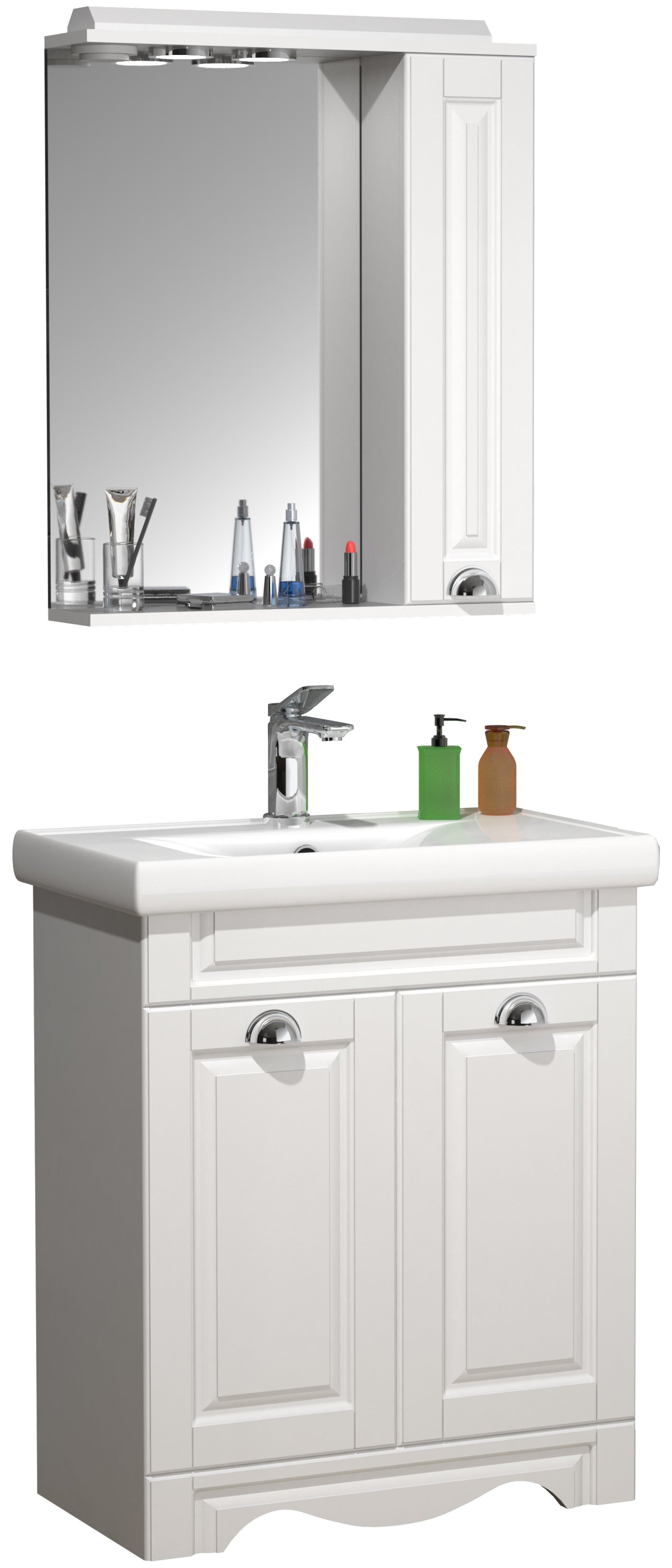 Billede af Badeværelsessæt med underskab, håndvask og vægspejl, h. 81 x b. 61 x d. 46 cm, hvid