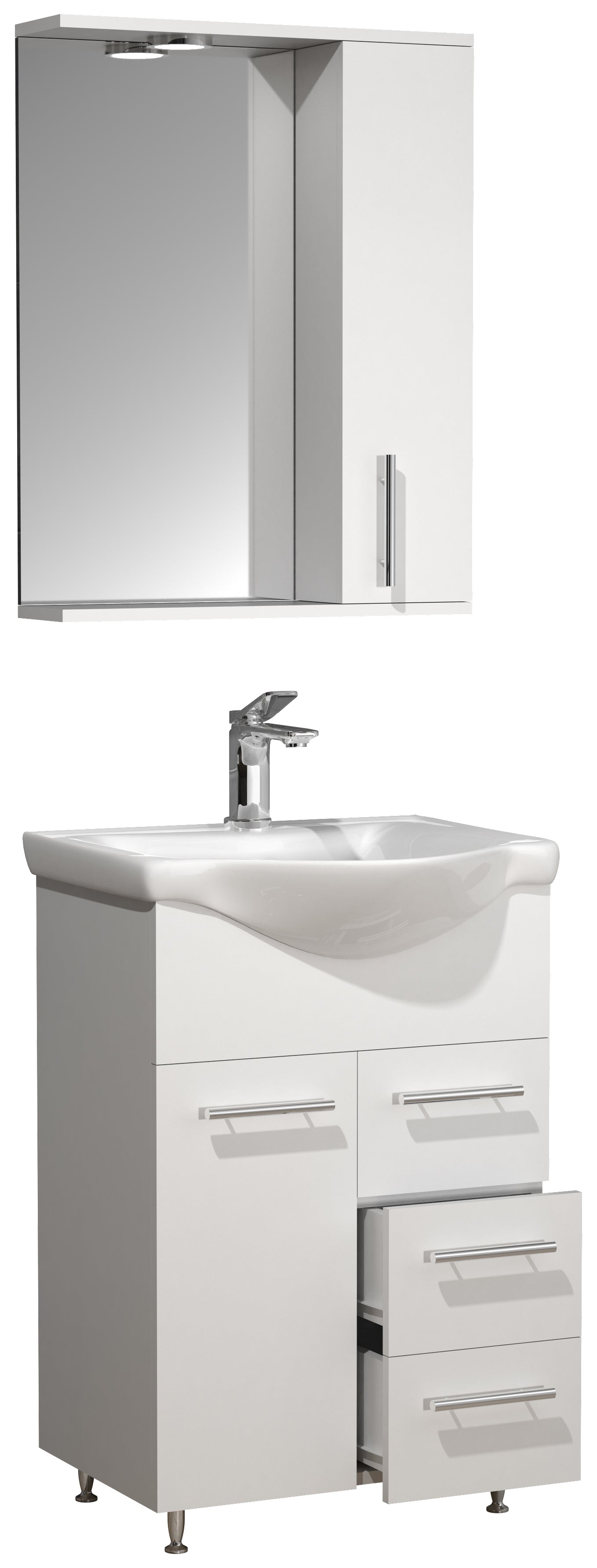 Billede af Badeværelsessæt med underskab, håndvask og vægspejl, h. 81 x b. 52 x d. 34 cm, hvid